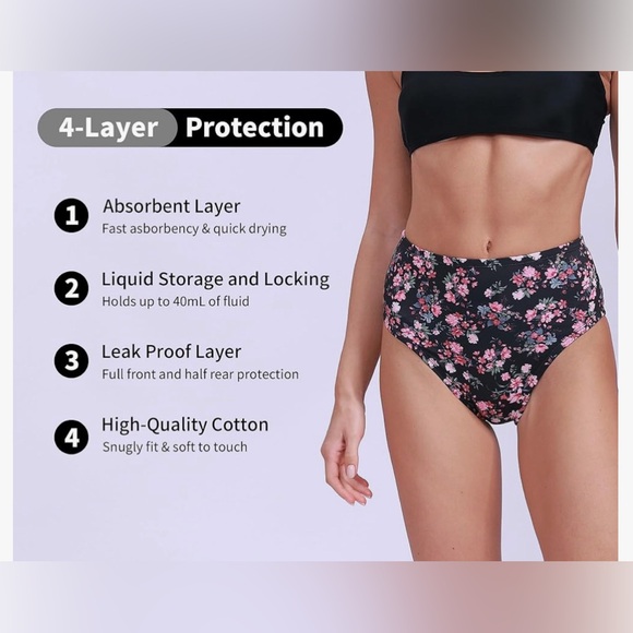 Period Swimwear - Menstrual Swimwear Bottoms - Black Leakproof Swim Bottom - Picture 2 of 10